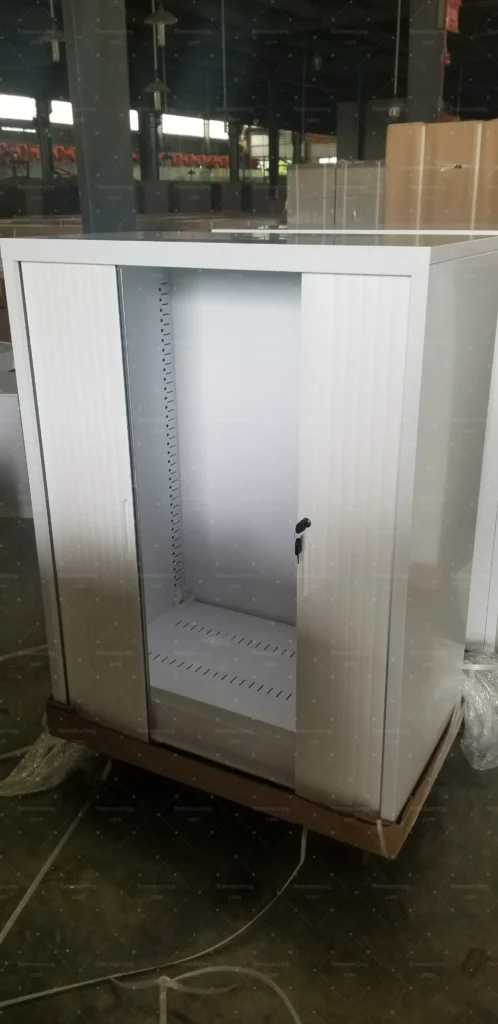 Steel locker cabinet with tambour door inspected at China factory