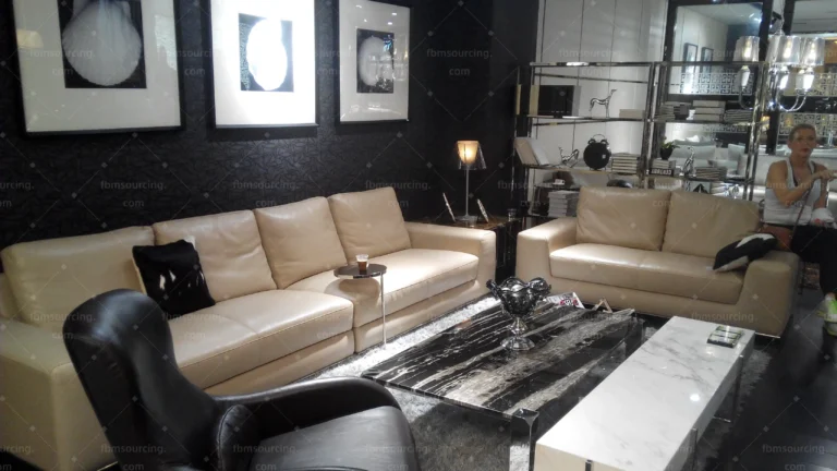 Sofa set and dining chairs at Guangzhou furniture showroom — FBM Sourcing Dubai