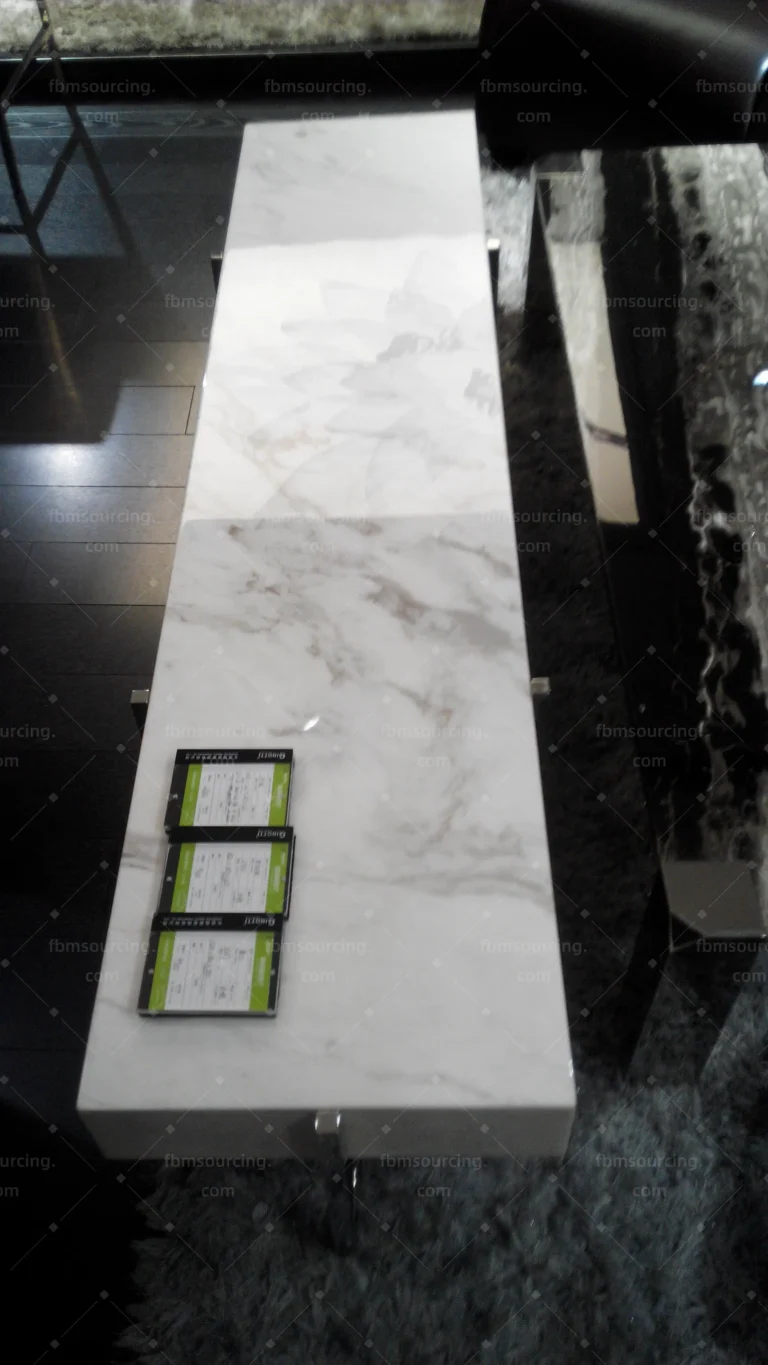 White marble coffee table top quality check — FBM Sourcing Dubai apartment procurement