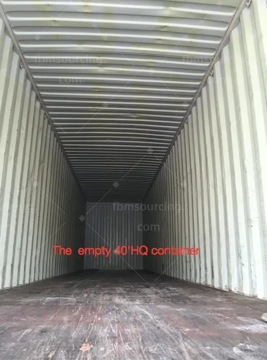 furniture sourcing agent container loading - empty 40-foot high-cube container before loading - Iran restaurant furniture procurement