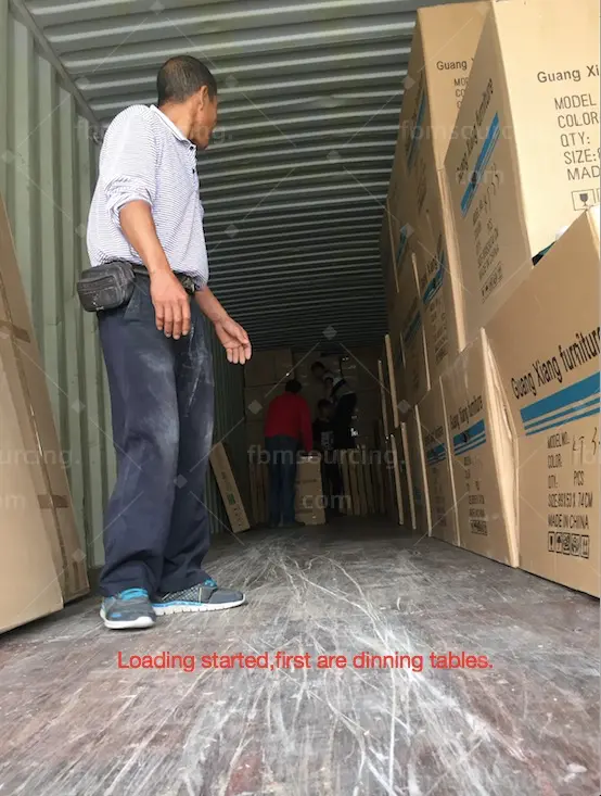 furniture sourcing agent container loading - furniture cartons stacked at one quarter loaded - Iran restaurant furniture procurement