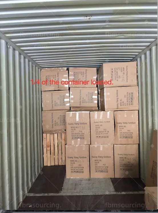 furniture sourcing agent container loading - wrapped sofa and cartons being loaded - Iran restaurant furniture procurement