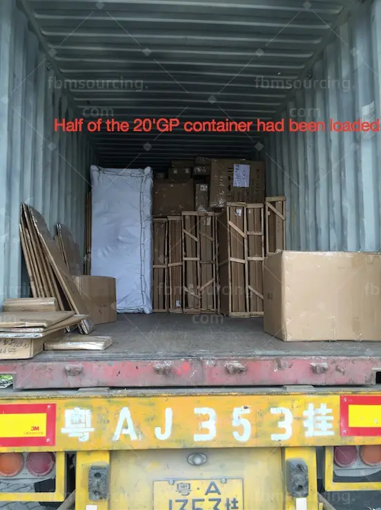 furniture sourcing agent container loading - dining table cartons loaded first near container door - Iran restaurant furniture procurement