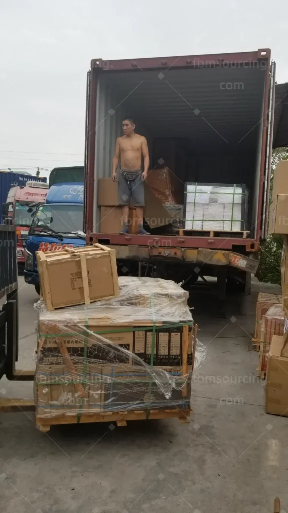 Pallets of building materials staged for container loading Foshan