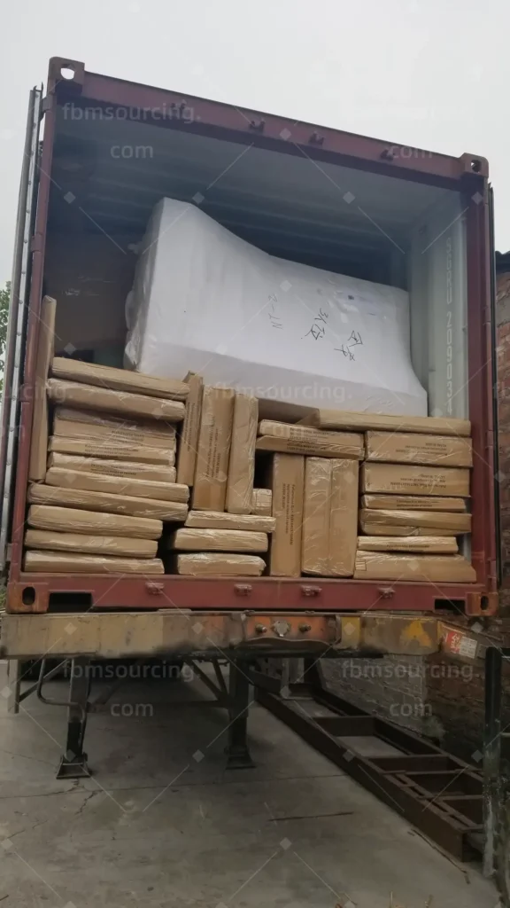 Container fully loaded with furniture and building materials for Australia