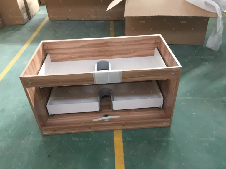 Wall-hung vanity drawer QC check by building material sourcing agent