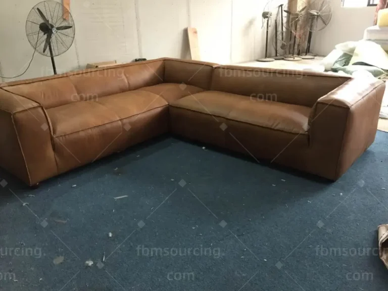 Tan leather sectional sofa quality inspection China furniture factory