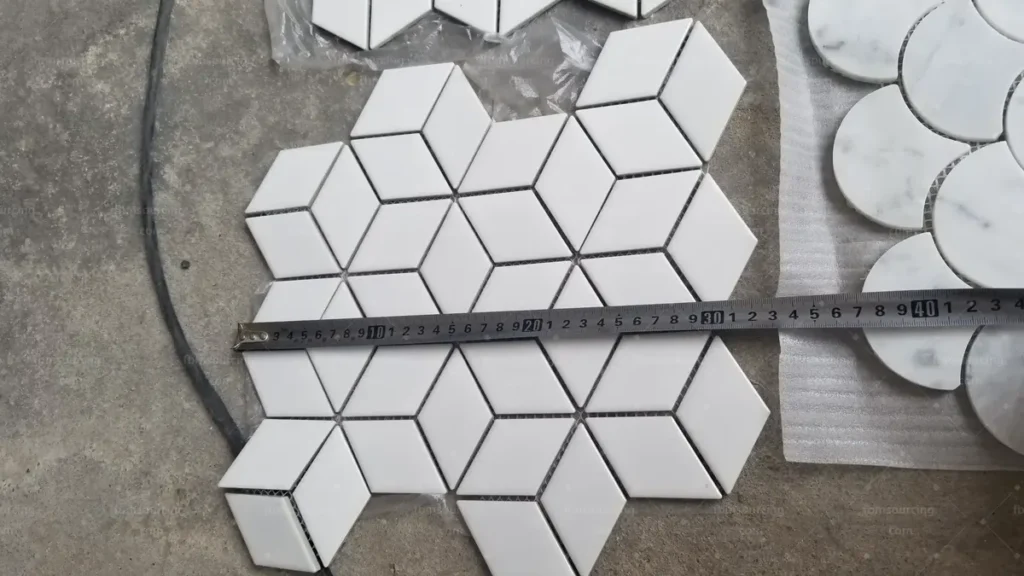 Rhombus marble mosaic sheet dimension check China tile inspection