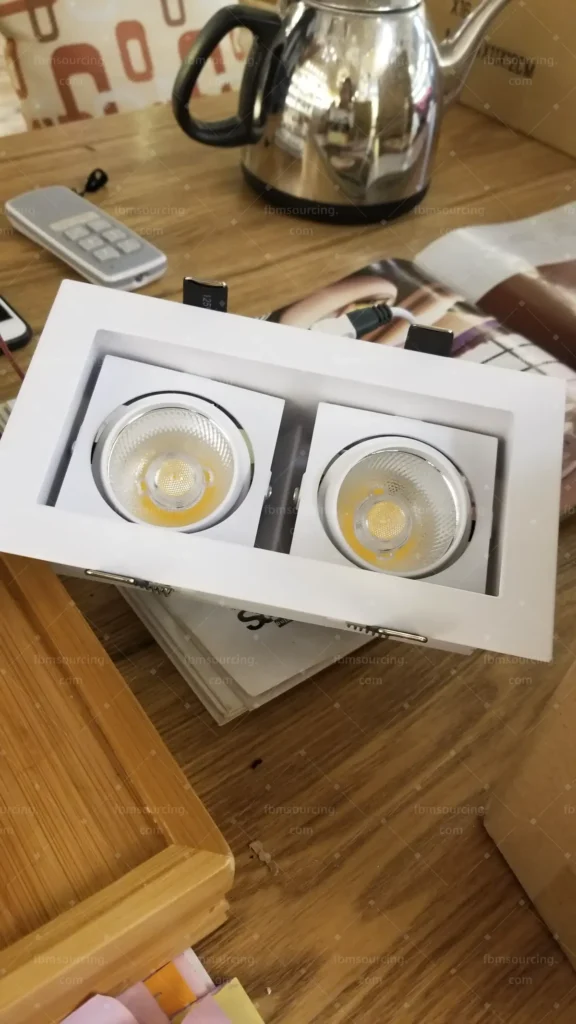 Twin LED downlight fitting checked with driver China lighting QC