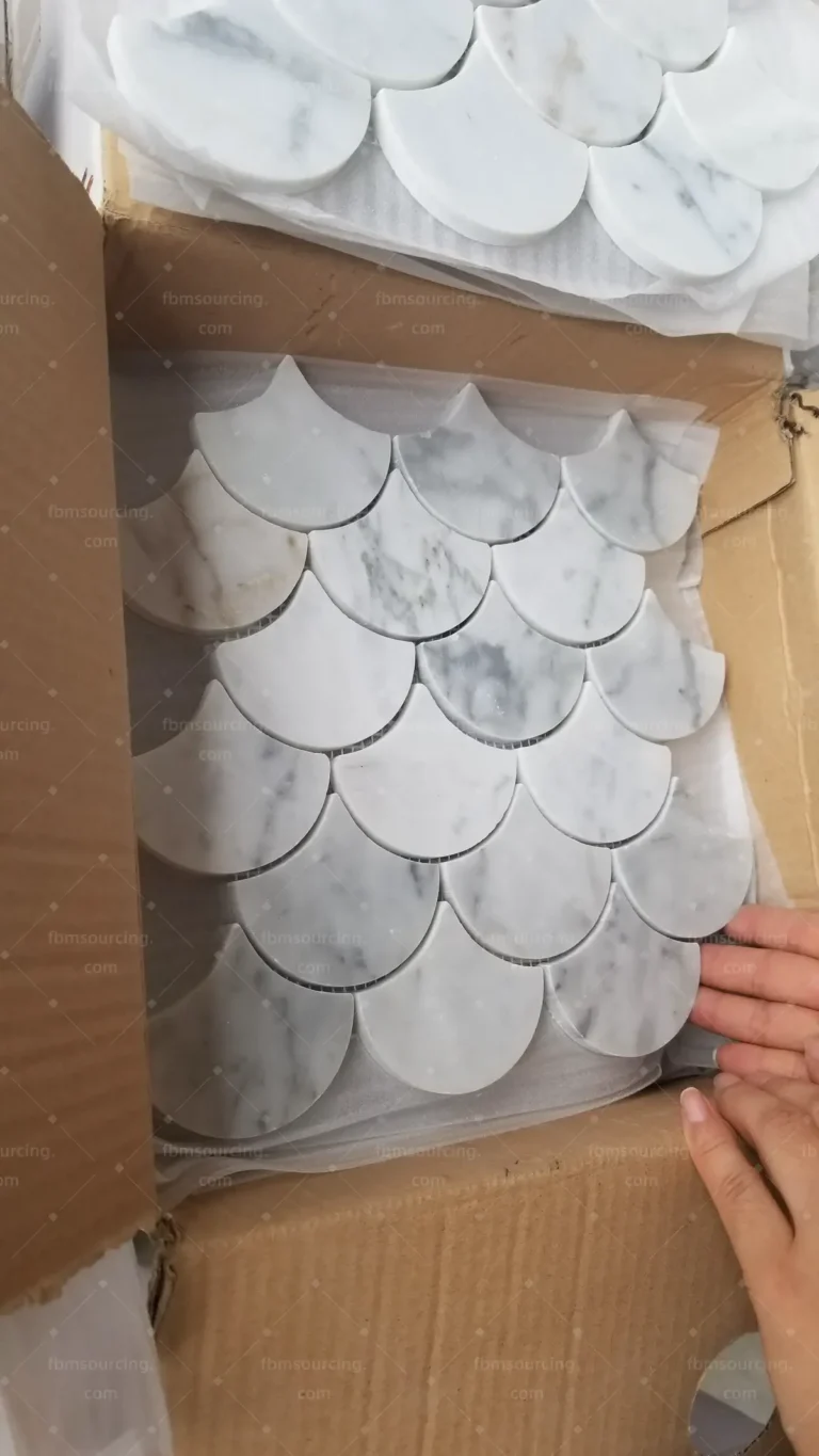 Fish scale marble mosaic tiles verified before packing China