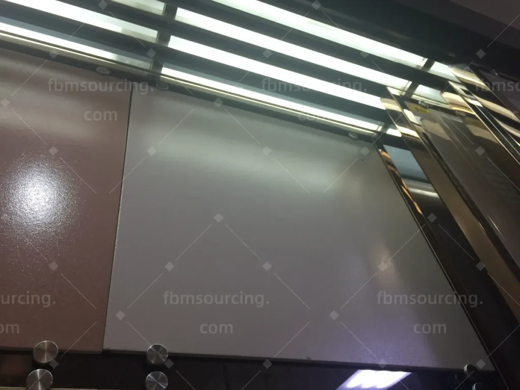 Glass and panel finish options compared in the building materials market during the guided sourcing trip