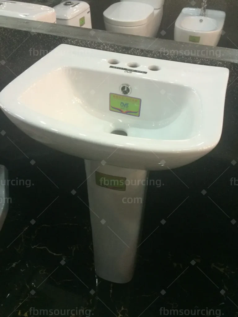 Ceramic pedestal basin option reviewed during villa sanitary ware sourcing