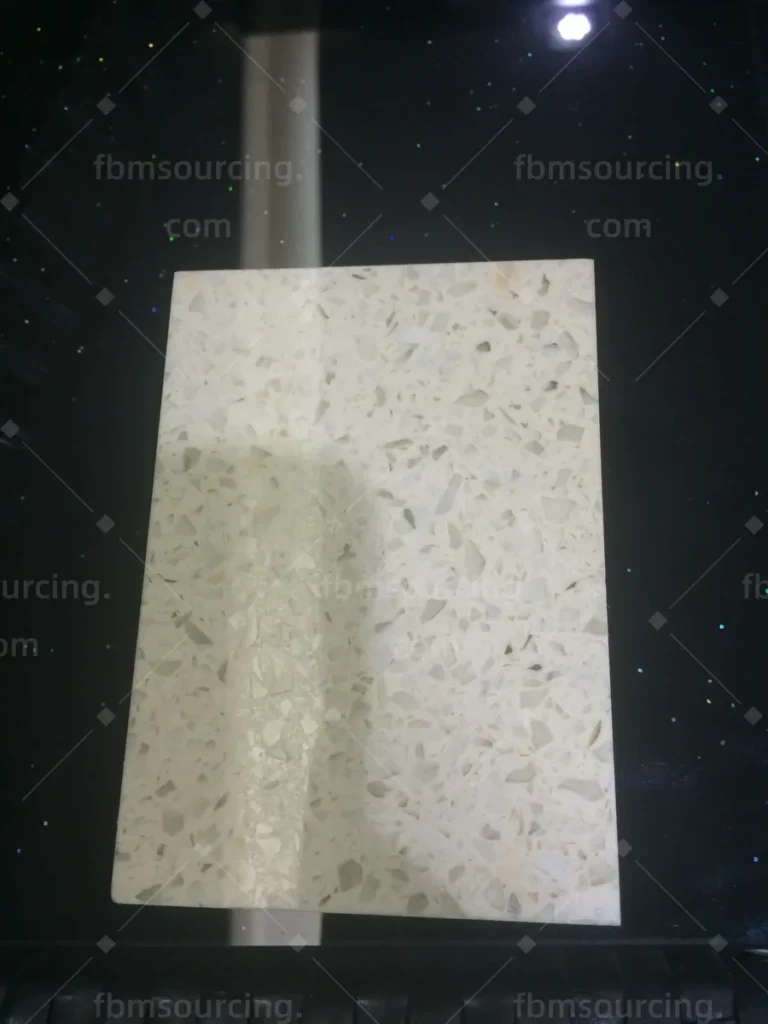 Quartz stone benchtop sample selected for the villa kitchen during showroom visits