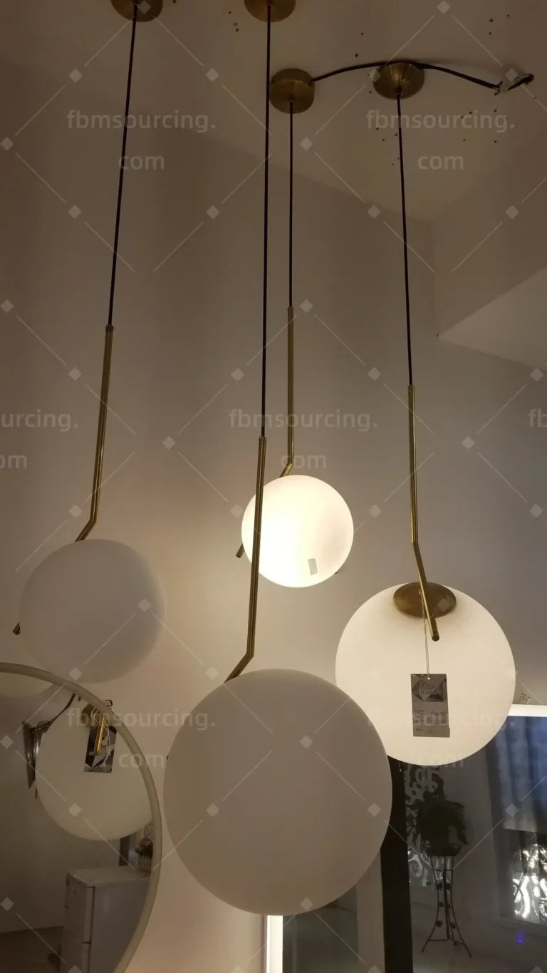 Brass globe pendant lights selected at Foshan lighting market