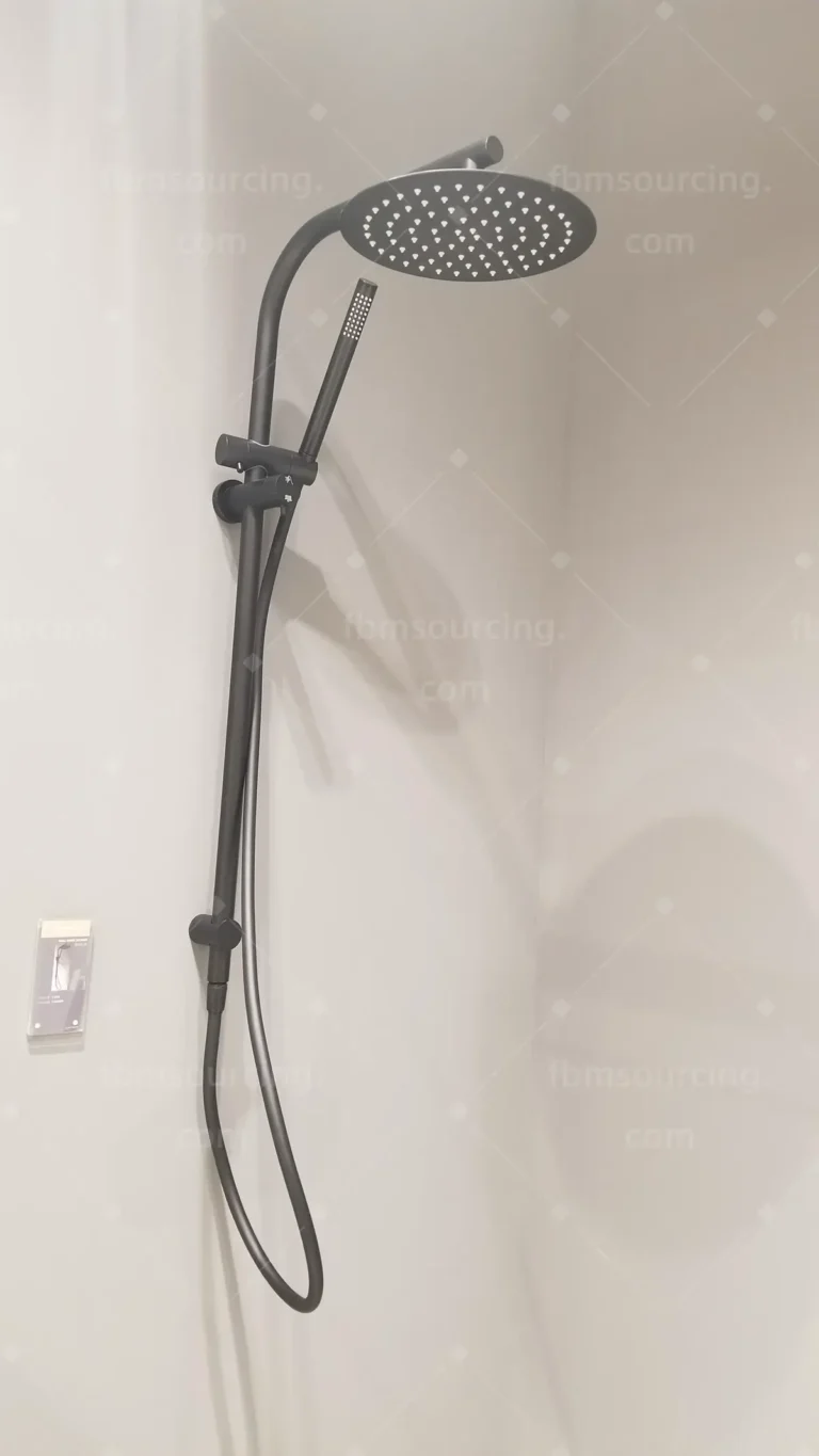 Matte black rain shower set chosen at Foshan sanitary ware market