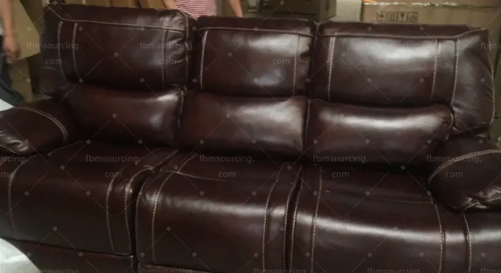 Leather recliner sofa front inspection dubai project — FBM Sourcing China furniture sourcing agent