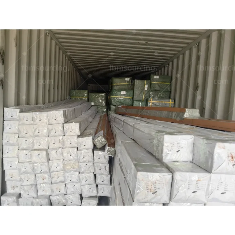 Mixed outdoor furniture and building material cargo secured inside 40HQ container