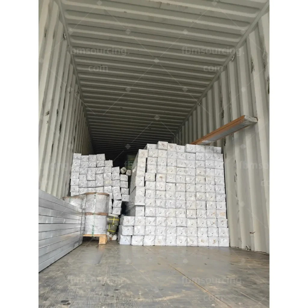 WPC decking cartons stacked to full height inside 40HQ container before departure