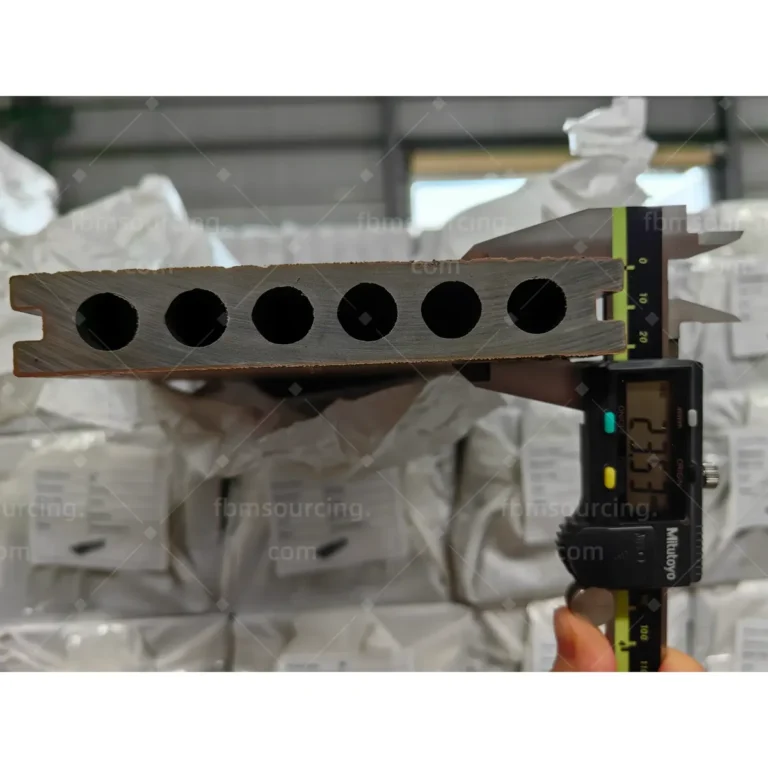 WPC decking hollow profile thickness measured with caliper — China building material sourcing agent QC
