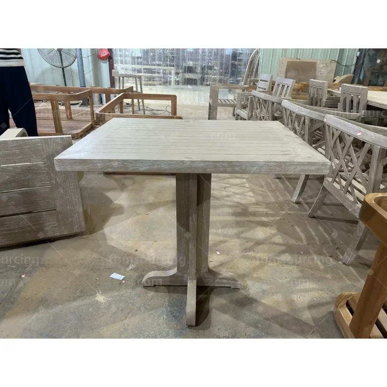 Square teak bistro table quality check for municipal park outdoor furniture package