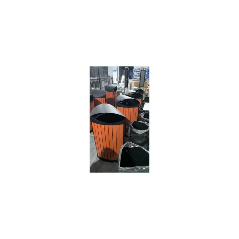 Batch of outdoor park litter bins during pre-shipment quality control in China