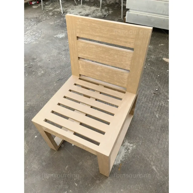 Teak lounge chair frame after sanding inspected at China outdoor furniture factory