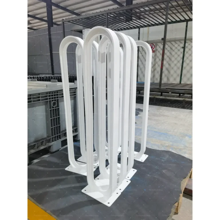 Batch of white steel bike racks completed for municipal park procurement