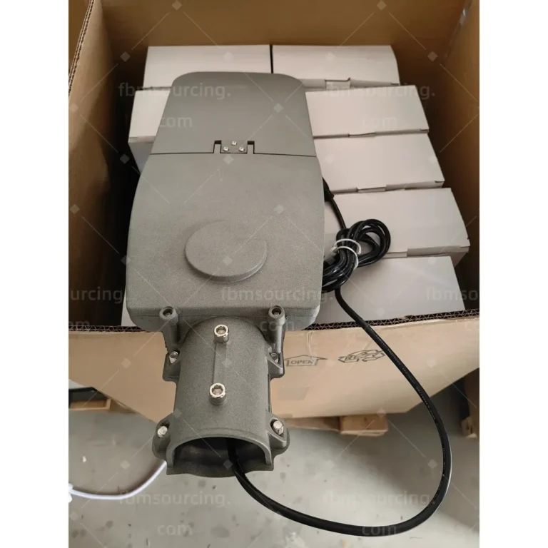 Solar street light head and mounting bracket inspected before shipment