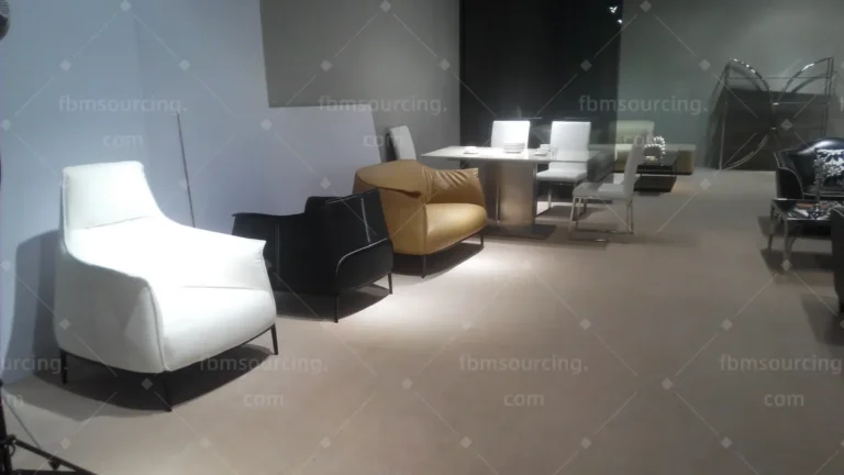 Netherlands sofa and office chair procurement - finished lounge chairs staged for inspection at the factory