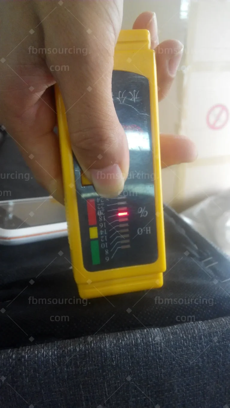 Netherlands sofa and office chair procurement - upholstery moisture meter reading during factory inspection