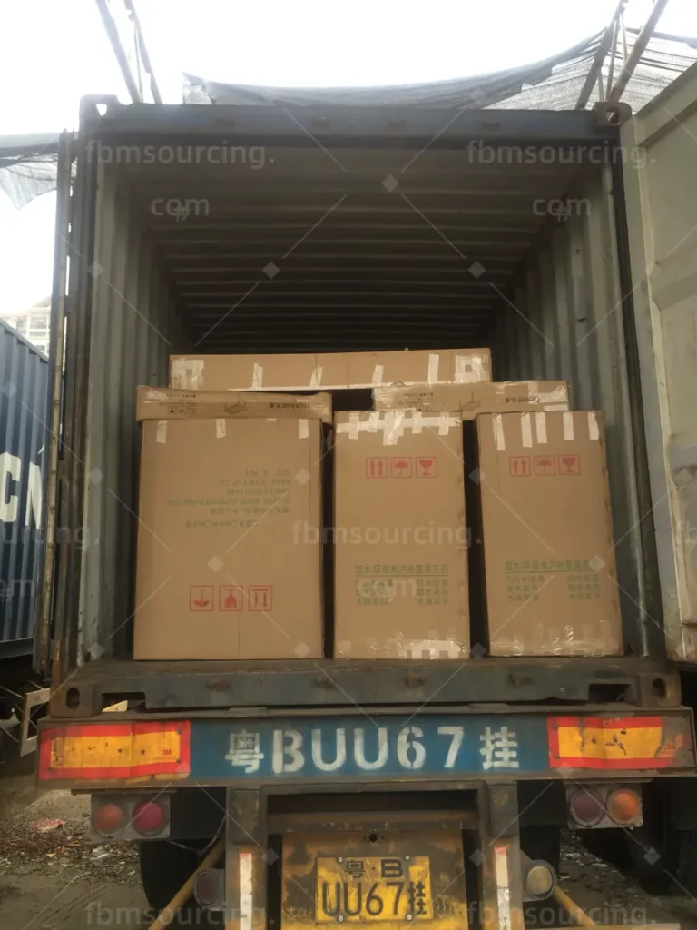 Restaurant furniture cartons loaded container 1 — FBM Sourcing China furniture sourcing agent