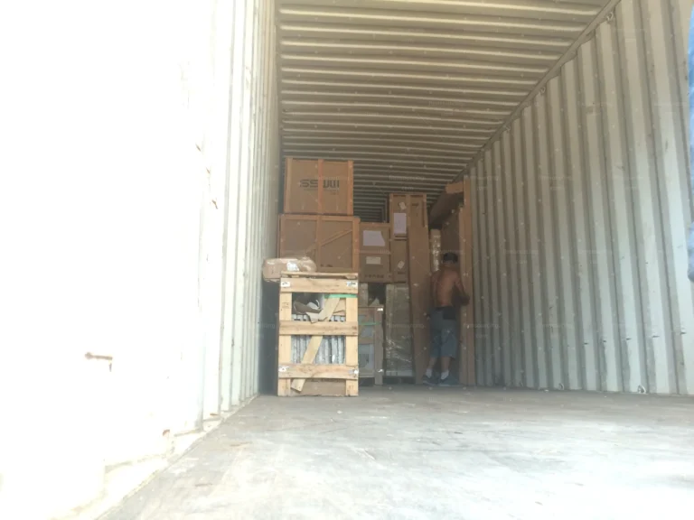 40HQ container partially loaded with crated building materials for Saudi Arabia