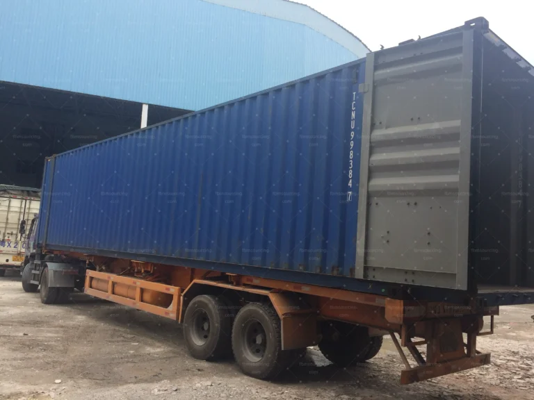 Loaded export container departing the consolidation warehouse for Saudi Arabia
