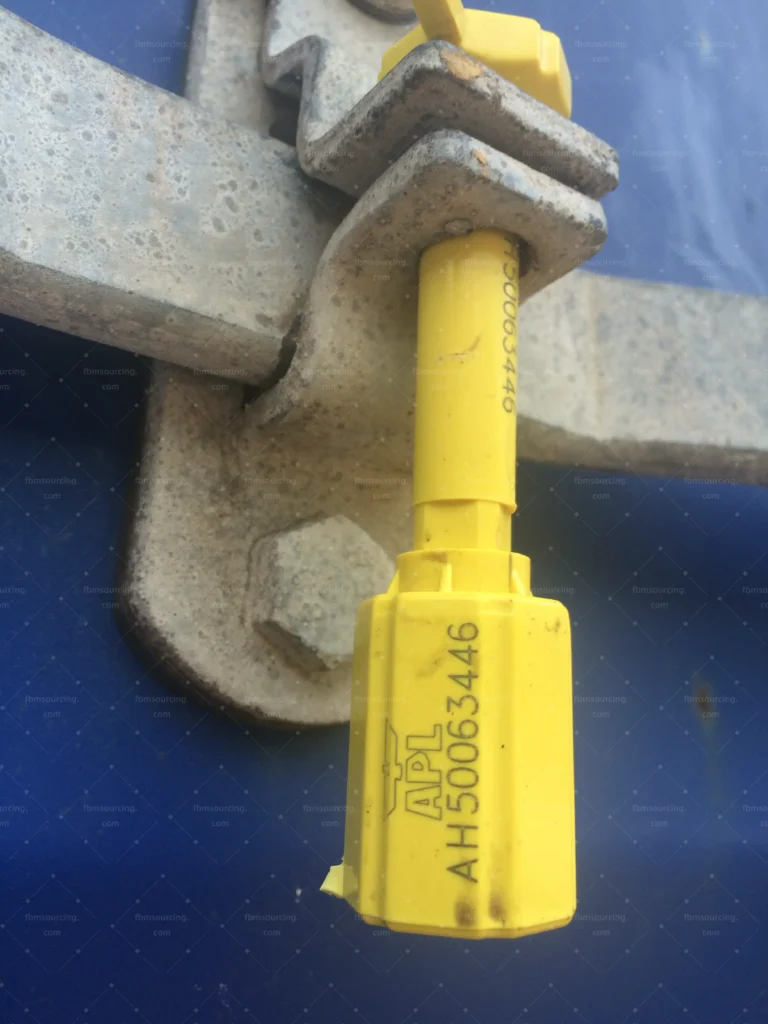Security bolt seal fixed on the loaded container before shipping