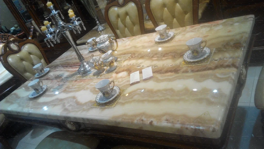 marble dining table and upholstered chairs sourced by furniture sourcing agent in China for U.S. villa project