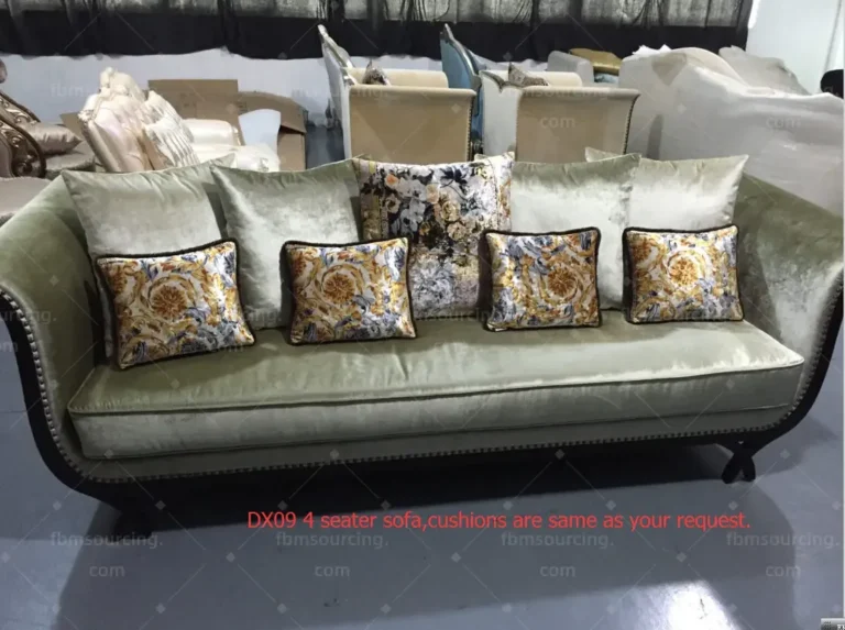 UK villa furniture procurement - four-seater velvet sofa quality inspection in Foshan
