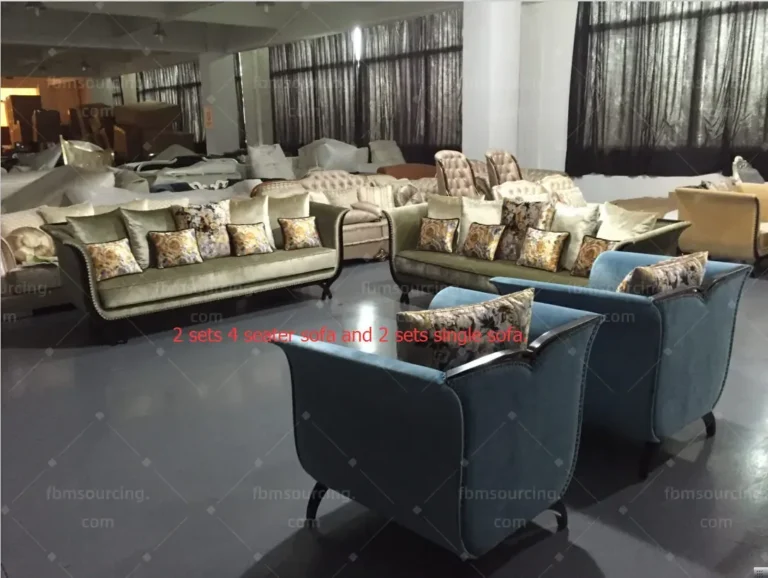 UK villa furniture procurement - completed sofa order staged together for inspection