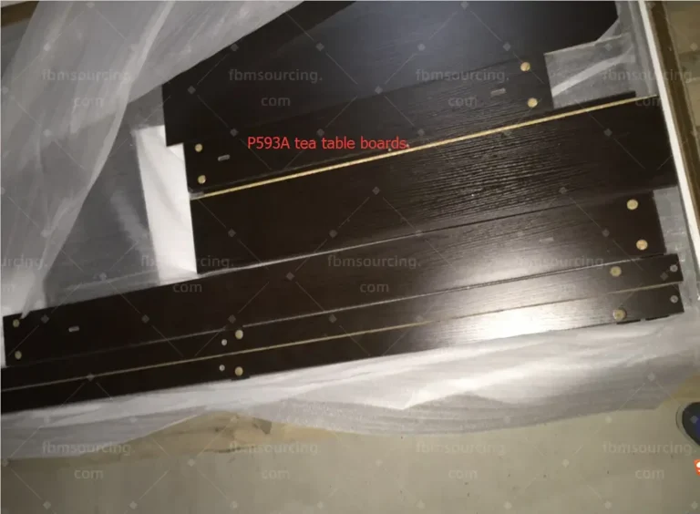 UK villa furniture procurement - marble-top tea table inspected before export