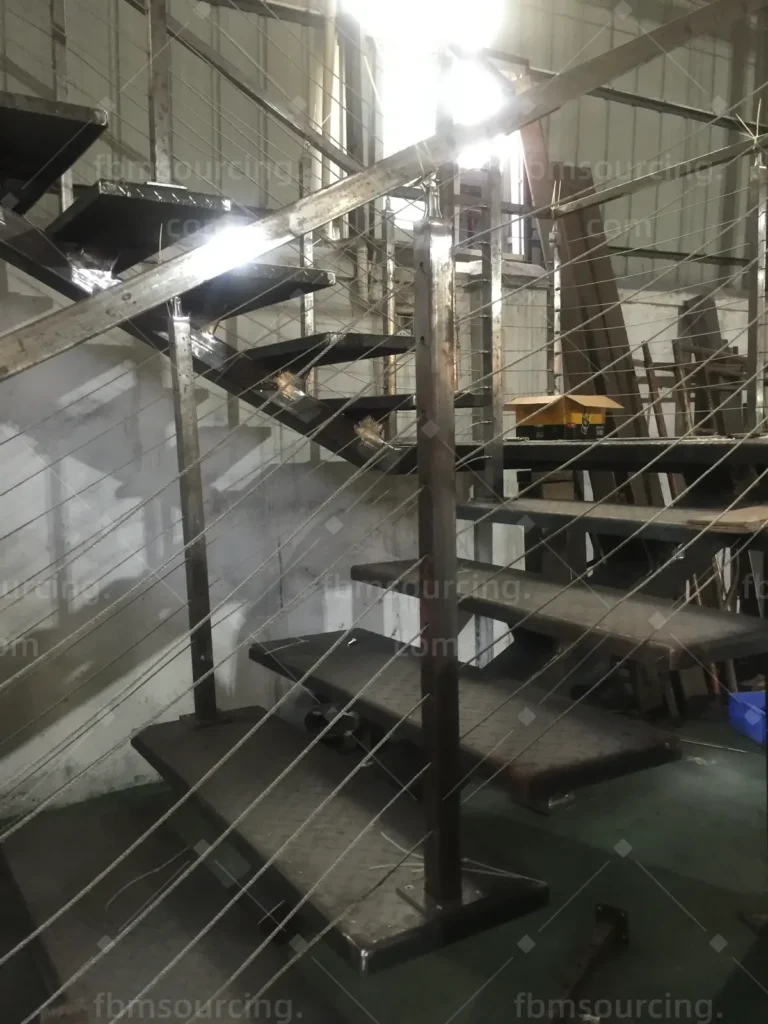 building material sourcing agent factory visit - steel staircase and cable railing fabrication - US contractor project