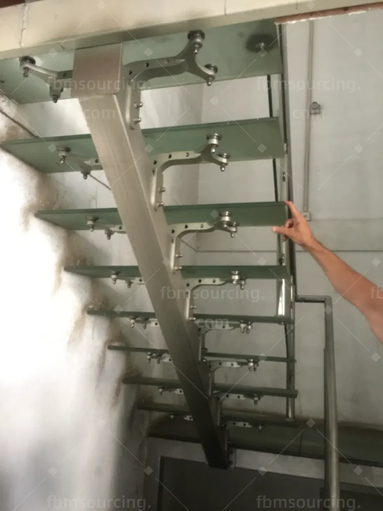 building material sourcing agent factory visit - glass tread staircase inspection - US contractor project