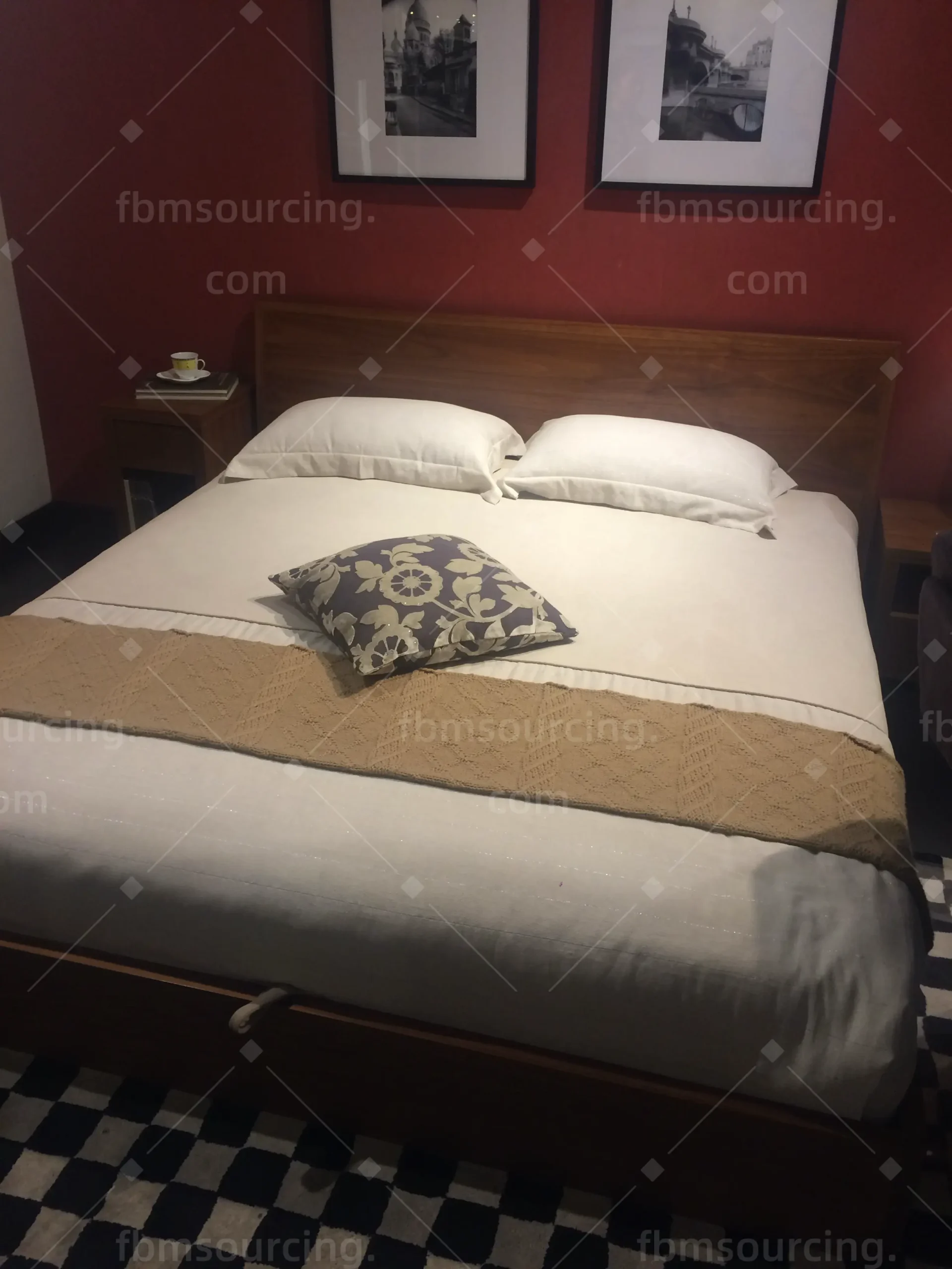 Bed linens and headboard finish selected for new villa furniture order
