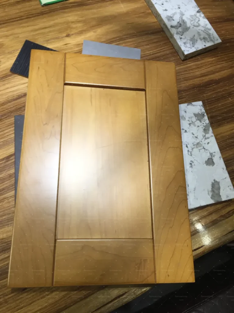 Shaker style cabinet door sample checked during furniture sourcing QC