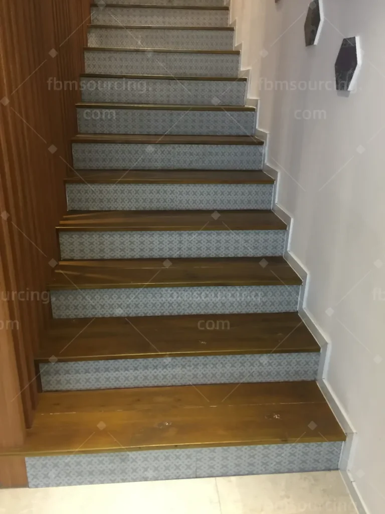 Villa staircase tile mock-up during building materials sourcing trip in China