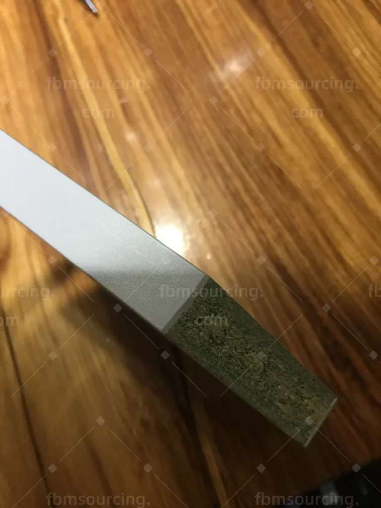 Engineered stone benchtop edge profile checked by furniture sourcing agent