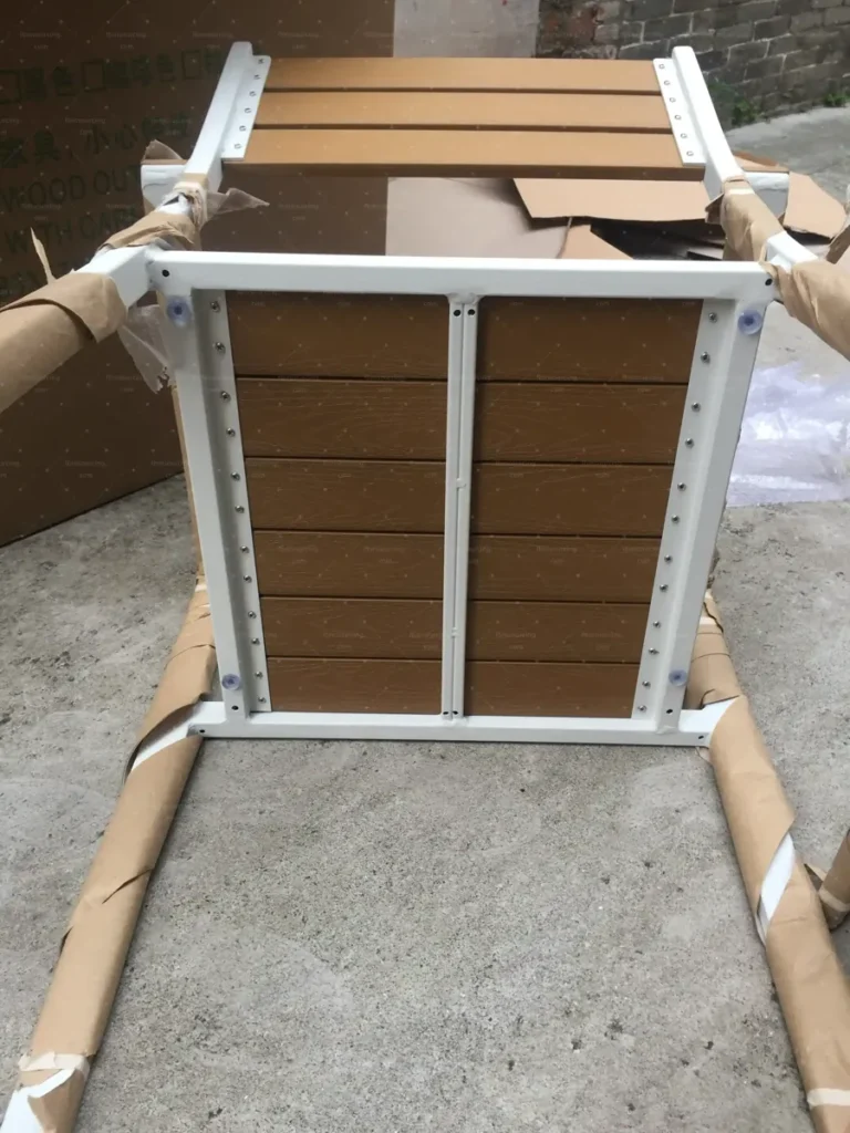 WPC chair seat underside fastening QC — FBM Sourcing China furniture sourcing agent
