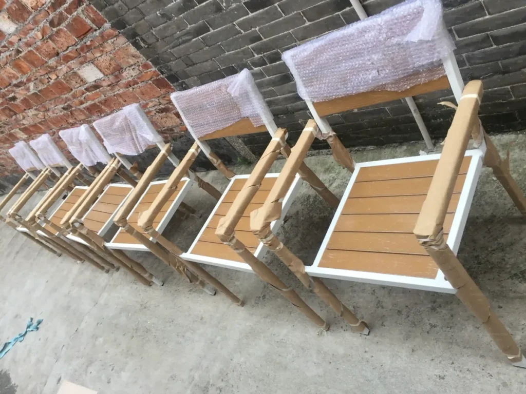 Wpc outdoor chairs lineup qc dubai restaurant — FBM Sourcing China furniture sourcing agent