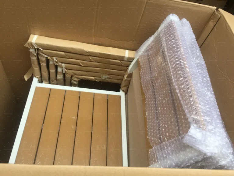Wpc outdoor table packing inspection 1 — FBM Sourcing China furniture sourcing agent