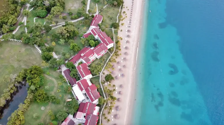 Aerial view of a Caribbean beachfront resort supplied with FF&E and building materials from China