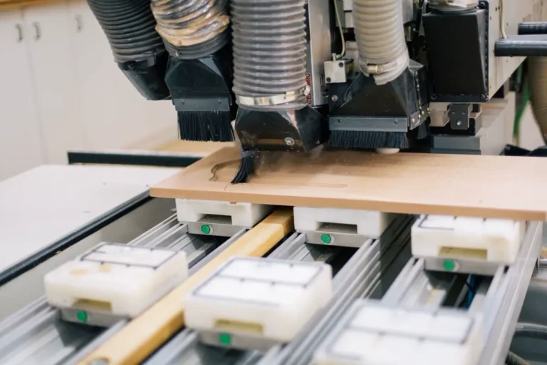 CNC panel machining on a repeat furniture order at a Chinese factory