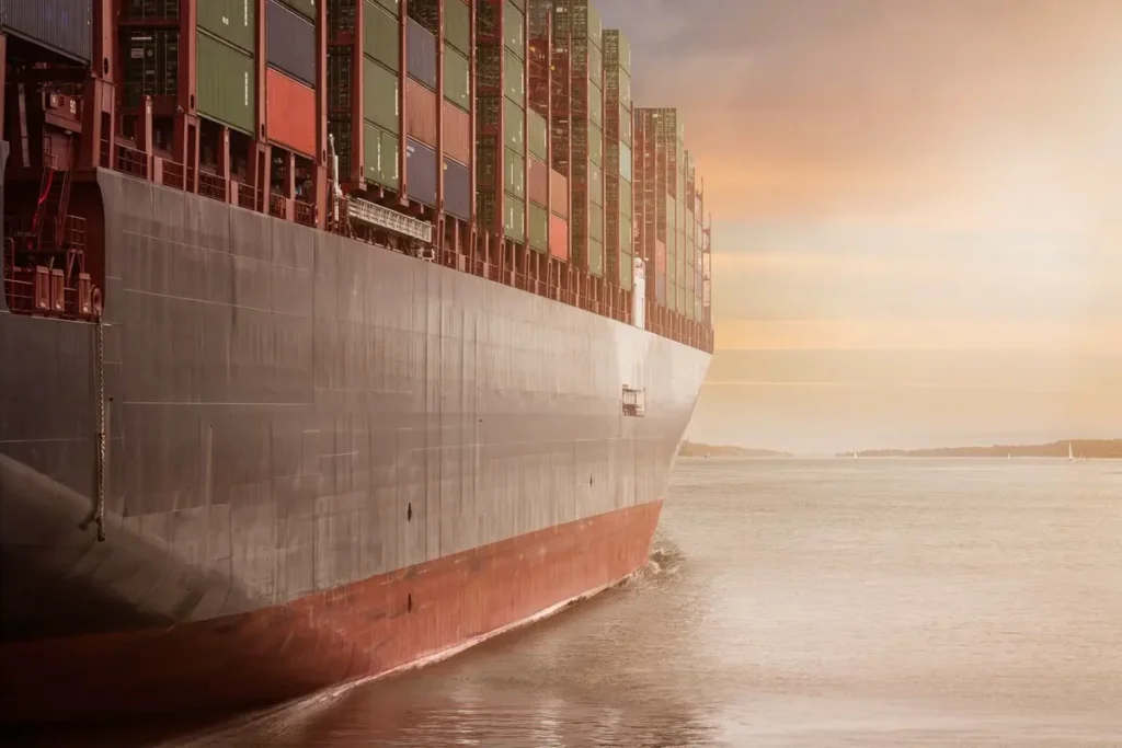 Container ship shipping from China to the Caribbean with project cargo